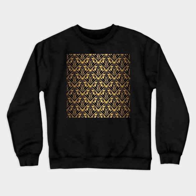 Black and Gold Faux Foil Vintage Art Deco Geometric Triangle Pattern Crewneck Sweatshirt by podartist